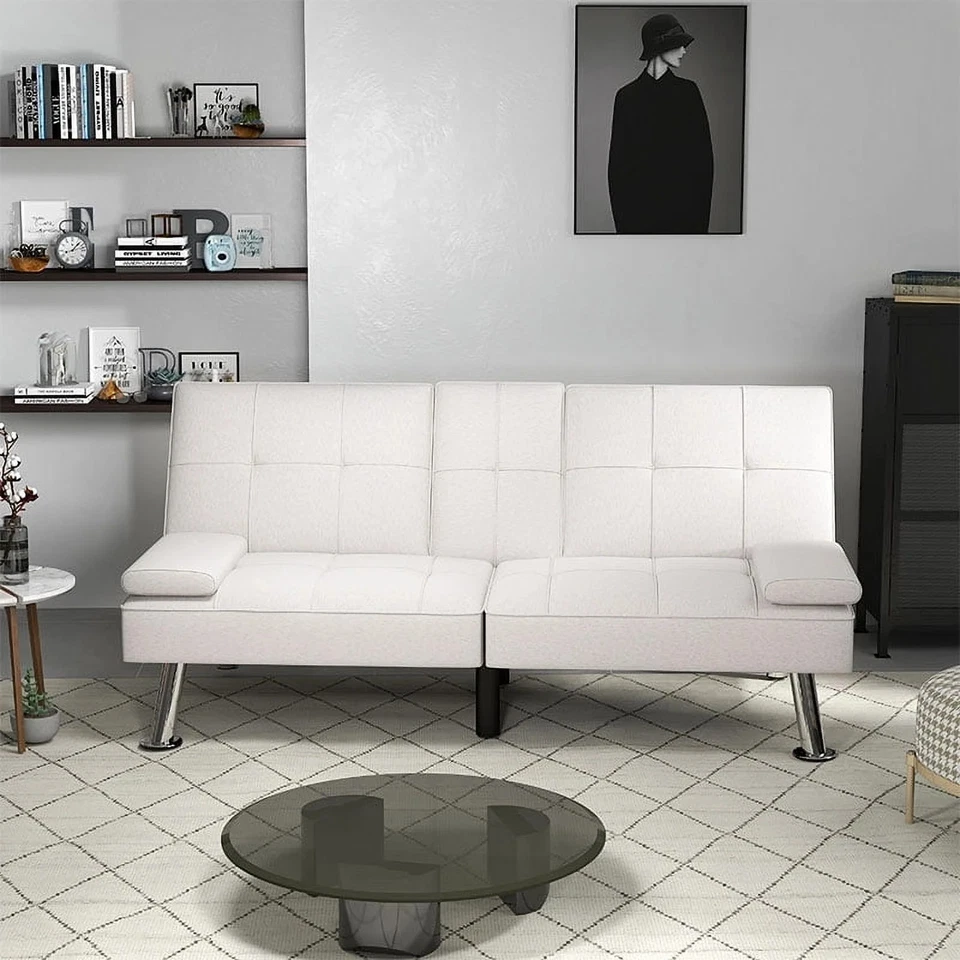 Sofá cama versátil CANMOV con portavasos puerto USB plegable 2 plazas cama de invitados Foto 2 de 4