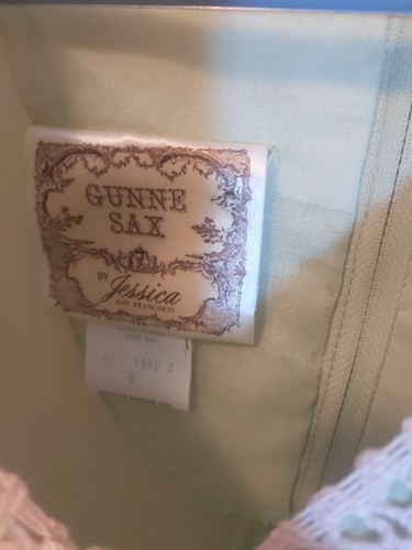 Gunne Sax Prairie Mint Green Long Sleeve Lace Dress Size 9 - Picture 8 of 12