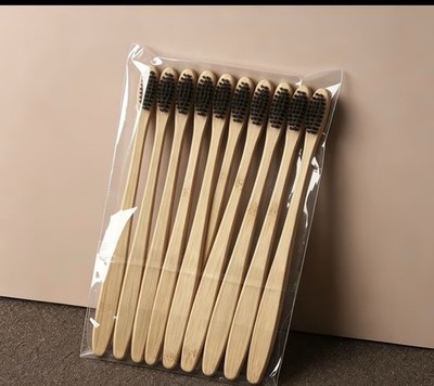 Bambusgriff normale Zahnbürsten Set, schwarz/weiße Borsten, biologisch abbaubar