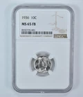 1936 Mercury Dime MS65 FB NGC Brown Label