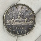 1938 Ottawa Canada $1 One Dollar 80% Silver Coin George VI Voyageur Canoe Coin
