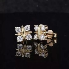 2CT Round Real Moissanite Flower Shape Stud Earrings 14K Yellow Gold Plated