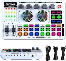 F999 White Live Streaming Sound Card, Professional Audio Mixer, Voice Changer So