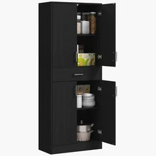 71" Kitchen Pantry Cabinet with Drawer and Adjustable Shelf Distressed Black