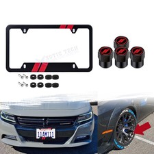 Stripe Slash License Plate Frame Valve Stem Caps Rattle Weather Proof For Dodge