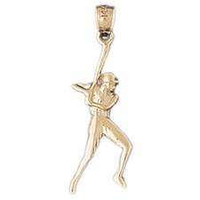 Baseball Player Charm Pendant 14k Gold