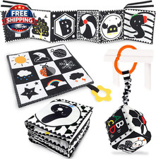 3 PCS Black and White High Contrast Baby Toys Newborn Toys 0-6 Months, Visual St
