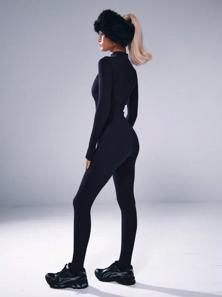 XL 44 Sexy Nylon Catsuit Jumpsuit Ganzanzug Einteiler gerippter fester Stoff - Bild 4 von 4