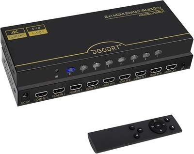 DGODRT 8×1 HDMI Switch 8 in 1 Out, 8 Port 4K HDMI Switcher Selector Box with IR