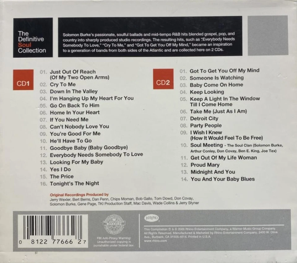 Solomon Burke - The Definitive Soul Collection CD (2006) Audio Amazing Value - Image 2 of 4