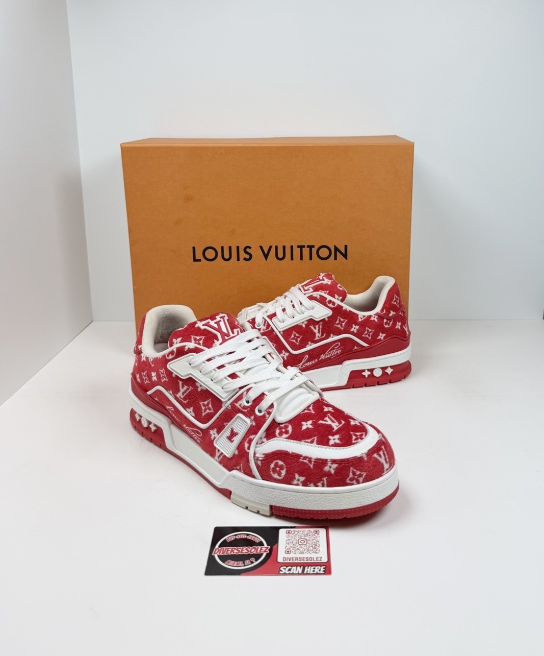 Size 9LV/10US - Louis Vuitton Monogram Textile Red Trainers❤️ Retail $1.2K!