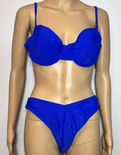 SweatyRocks Women's 2 Piece Bikini Set Spaghetti Strap High Cut Blue Size L