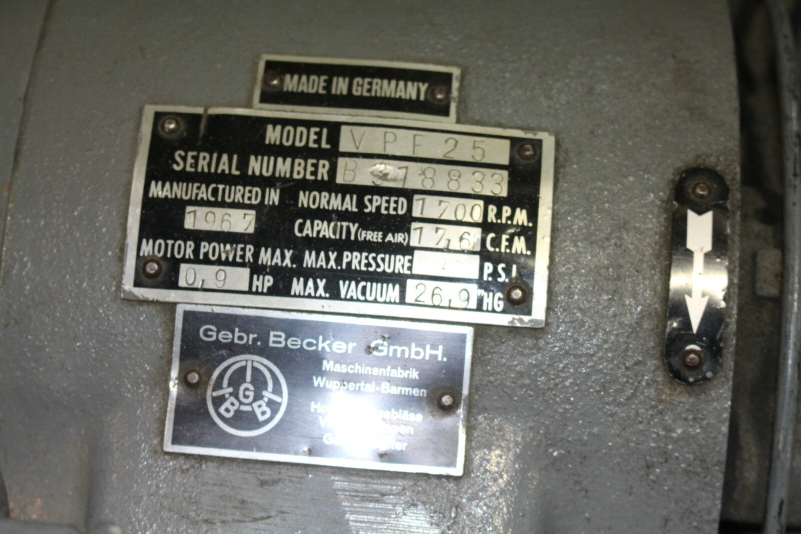 Gebr Becker Vacuum Pump and TankModel CVPF25 eBay