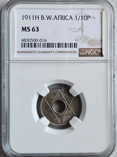 British West Africa 1/10 Penny 1911H NGC MS 63