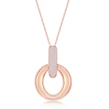 Large Polished Door-Knocker Pave Pendant W/Chain - Rose Gold Plated