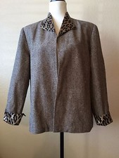 Coldwater Creek Womens Jacket Blazer Brown Tweed Color w/animal print Size L
