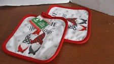 Set of 2 Red GNOME FOR THE HOLIDAYS CHRISTMAS POT HOLDERS ~NWT