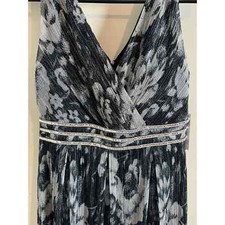 NWT R M Richards Long Formal Metallic Print Crinkle Dress Rhinestone Trim 6