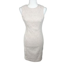 Calvin Klein Dress Women 4 Petite Beige Graphic Sleeveless Sheath Midi Casual