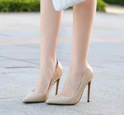 Pumps Damenschuhe Beige Poliert Stilett 11 CM Leder Kunststoff CZ380