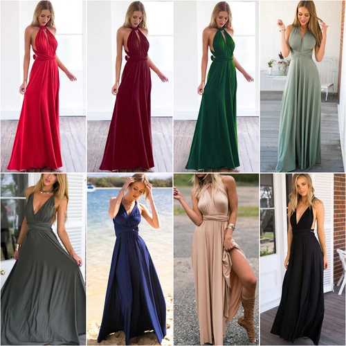 Maxi Vestido Damas Cóctel Fiesta Baile de graduación Vestido Cuello Halter Dama de honor Boda Largo* - Imagen 13 de 29