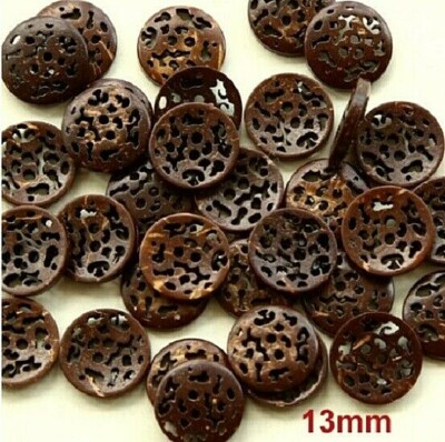 Pkg of 20 FLOWER 2-hole Brown Coconut Shell Buttons 1/2'' (13mm) Craft (1199)