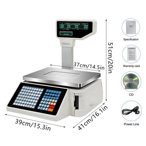 Commercial Digital Price Computing Scale 66Lbs with Label Barcode Printer - Imagen 8 de 12