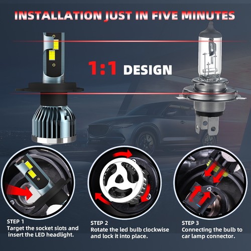 H4/9003 LED Headlight Bulbs Kit High/Low Beam Super Bright 6000K Cold White - Picture 10 of 10