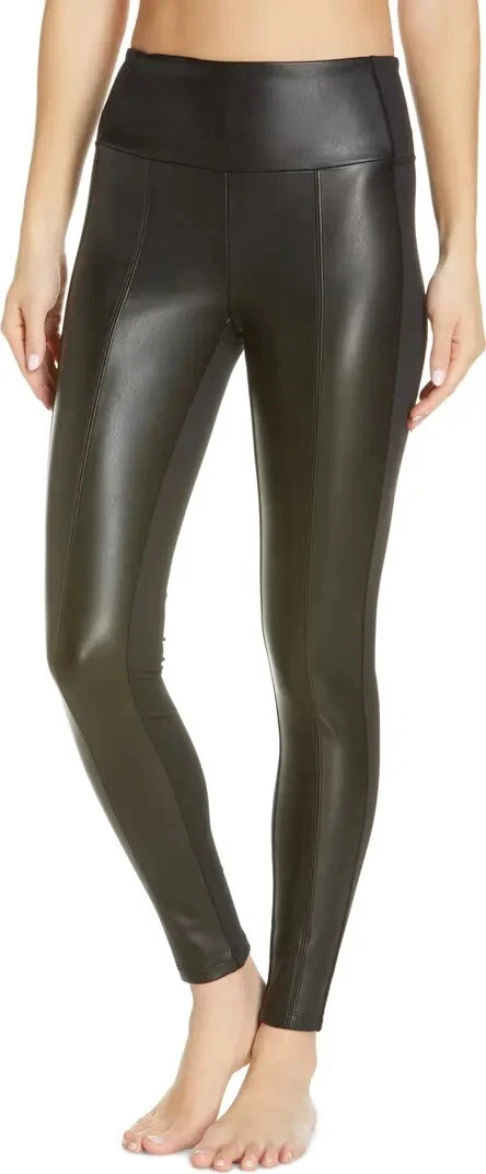 NEW Zella High Waist Faux Leather Hybrid Leggings - Black - Small