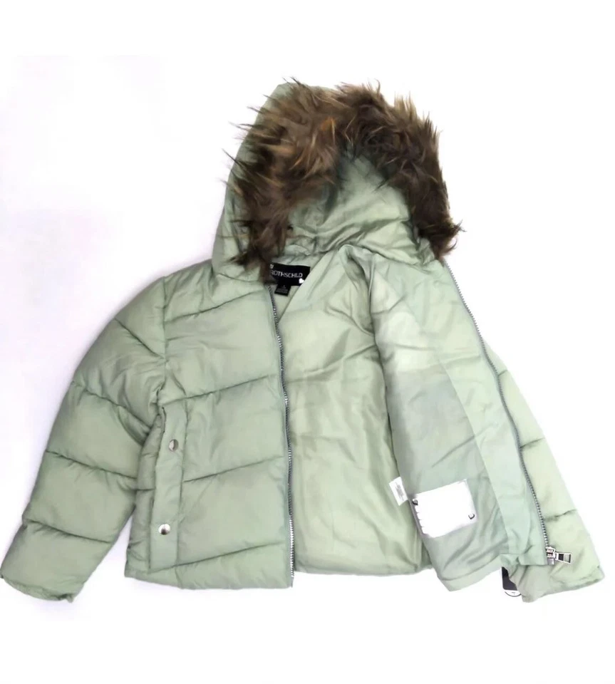 Chaqueta acolchada para niña Rothschild invierno piel sintética con capucha cremallera completa talla verde M10/12 Foto 3 de 4