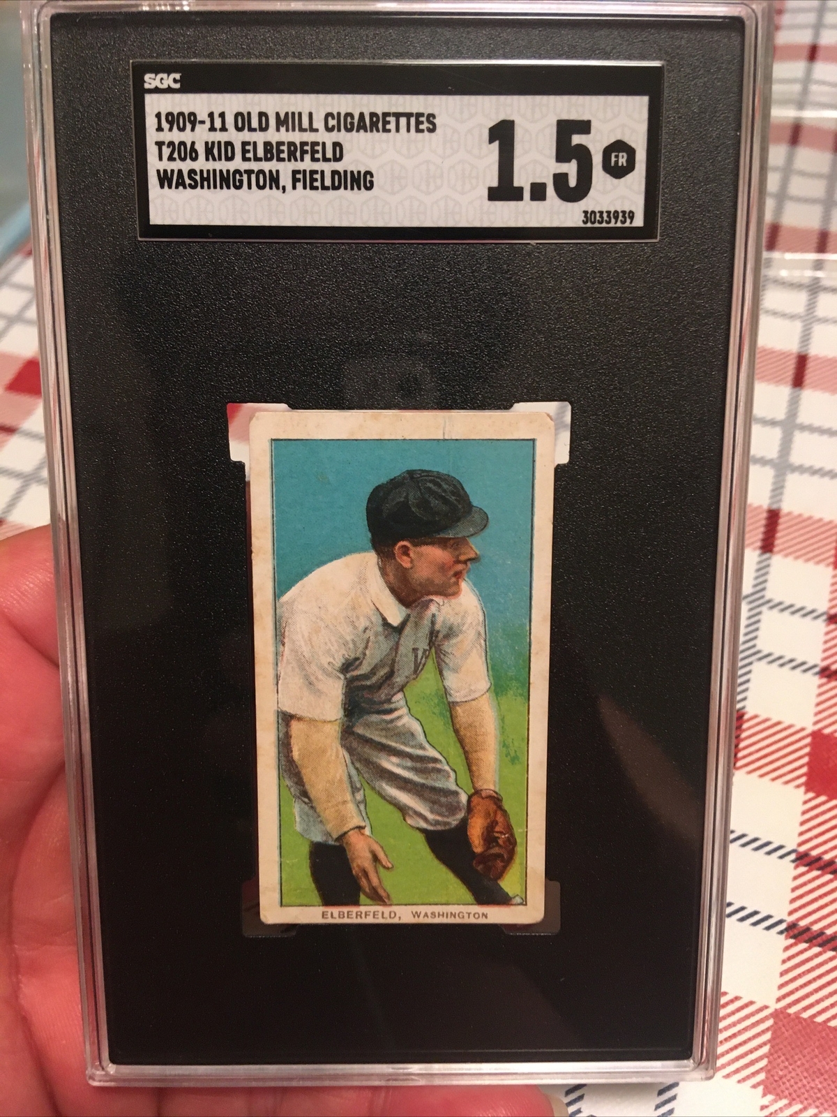 1909-11 T206 Kid Elberfeld Fielding Washington Old Mill RARE BACK SGC FR 1.5