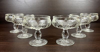 6 French Heavy Champagne Glasses Footed Dessert Dishes Raspberries & Leaves