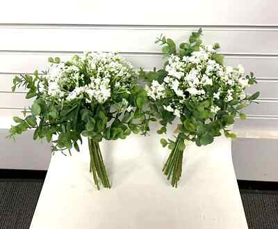 2 BDL Baby Breath Artificial Flower White Gypsophila Silver Dollar Eucalyptus 