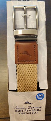  NEW  Tommy Bahama Men's Braided Reversible Stretch Belt (Khaki/Navy L/XL) 38-42