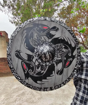 Wolf Fenrir Medieval Wooden Viking Authentic Historical Reenactments Shield
