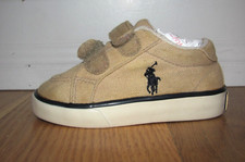 Polo Ralph Lauren Tan Canvas Hook  Loop Low Top Unisex Toddlers Shoes US 6