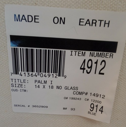 Made On Earth Item 4923 Palm 1 Canvas & Wood W Serial # 14" X 18" - Picture 8 of 9