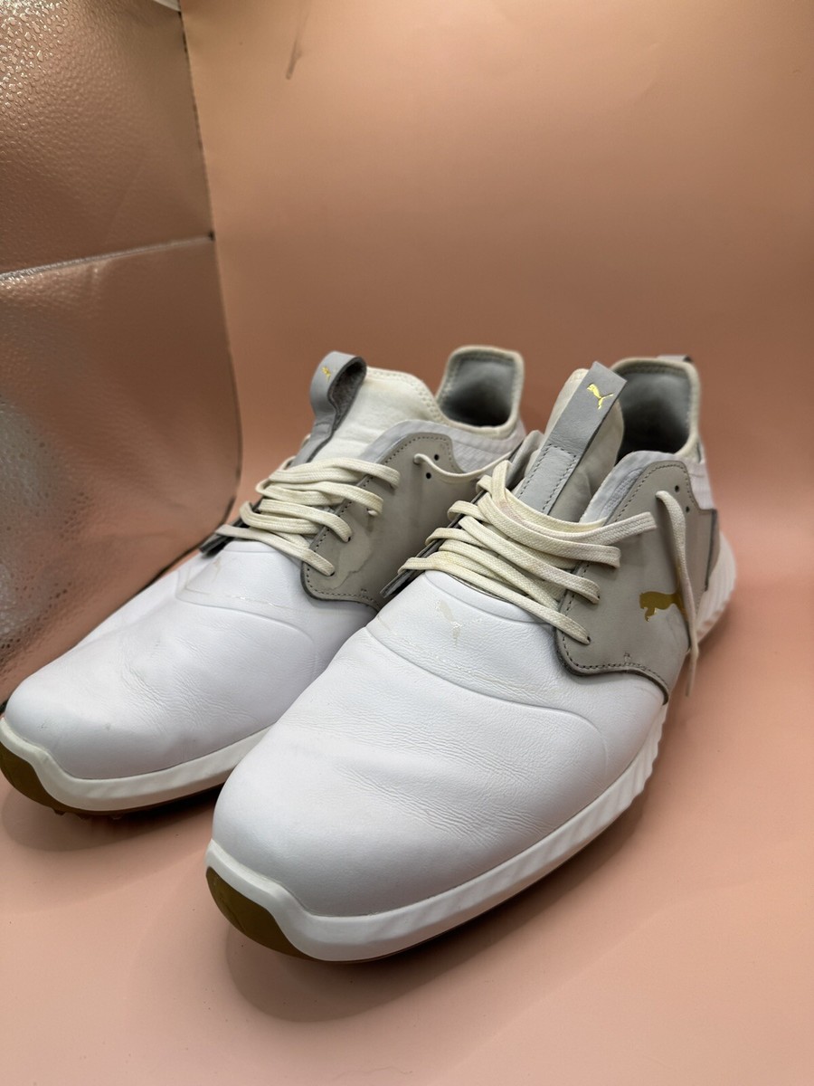 PUMA Men's Ignite Pwradapt Caged Crafted Golf Shoe Puma White/Gold