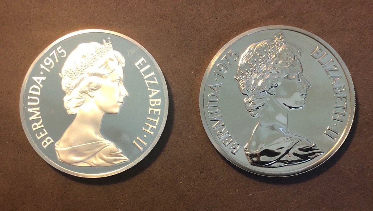 1975 Bermuda Royal Visit 25 Dollars Silver & Nickel -2 Coins