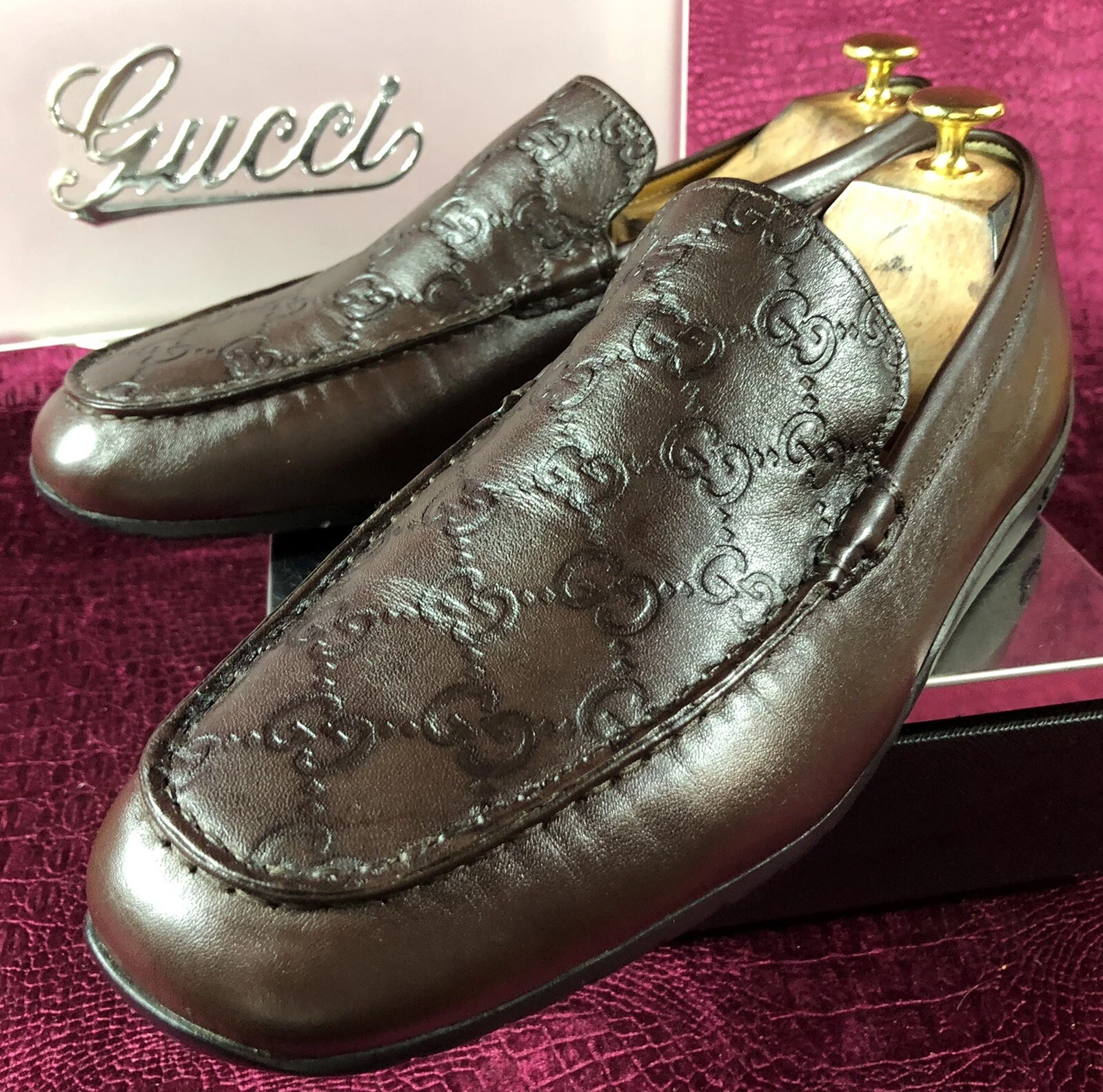 Pilotes Gucci Supreme hommes marron taille 7,5 G / 8,5 États Unis / fabriqués en Italie