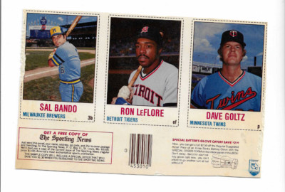 1978 Hostess Panel of 3 Sal Bando/Ron LeFlore/Dave Goltz #'s 94-96