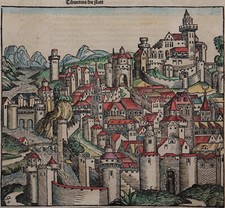 Tivoli - Tiburtina The City - Hartmann Schedel - Original Woodcut From 1493