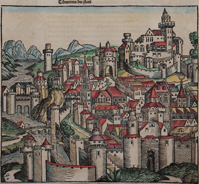 Tivoli - Tiburtina Die Statt - Hartmann Schedel -Originaler Holzschnitt von 1493
