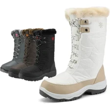 Women Winter Snow Boots Faux Fur Lined Zip Up Mid Calf Boots