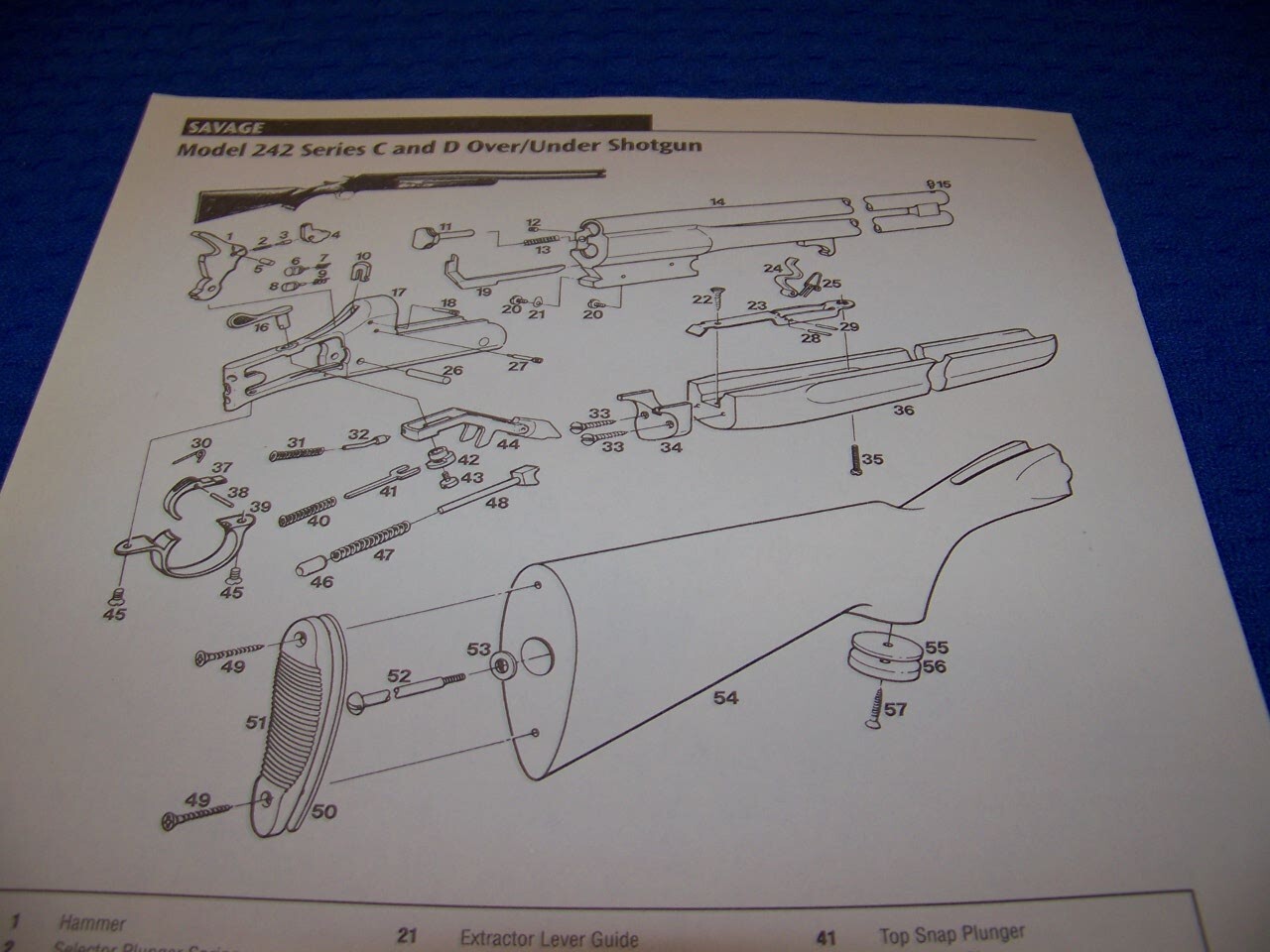 SAVAGE 242 SER. C/D OVER-UNDER & 2400 COMBO..LEGEND/EXPLODED VIEW ...