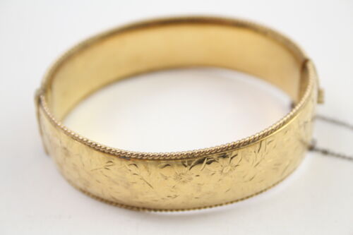Rolled Gold Bangle Etched Floral Design Safety Chain - Picture 1 of 4