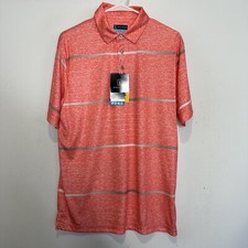PGA TOUR Mens Polo Golf Shirt Medium Orange Gray Short Sleeve Collared NEW