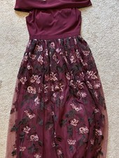 NW Nightway Women's Red Crepe Off Shoulder Floral Rose Gown Size 8