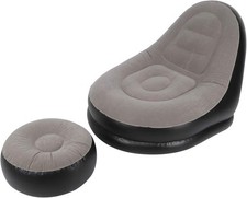 Inflatable Chair & Footstool Ultra Soft Recliner Sofa Lounger Foldable Blow Up