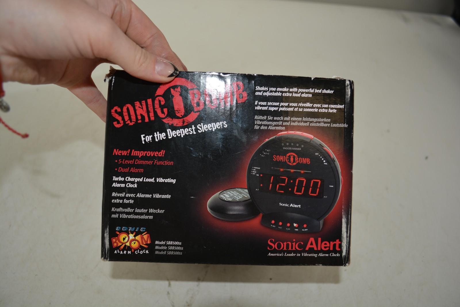 Sonic Alert Sonic Bomb SBB500SS Loud Vibrating Alarm Clock Black Bed Shaker